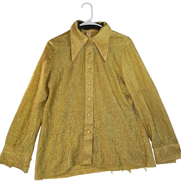 Vintage Gold Shimmer Women's Button Up Top Size 34 - Picture 1 of 10